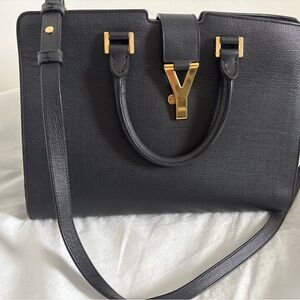 Yves Saint Laurent Black Leather Bag with Gold Zipper